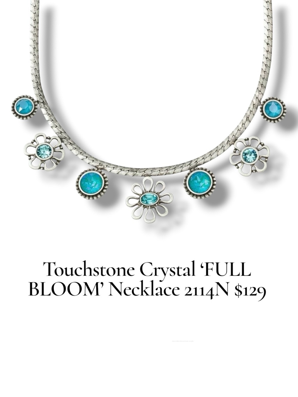 Touchstone Crystal Turquoise Blue Floral Charm Necklace